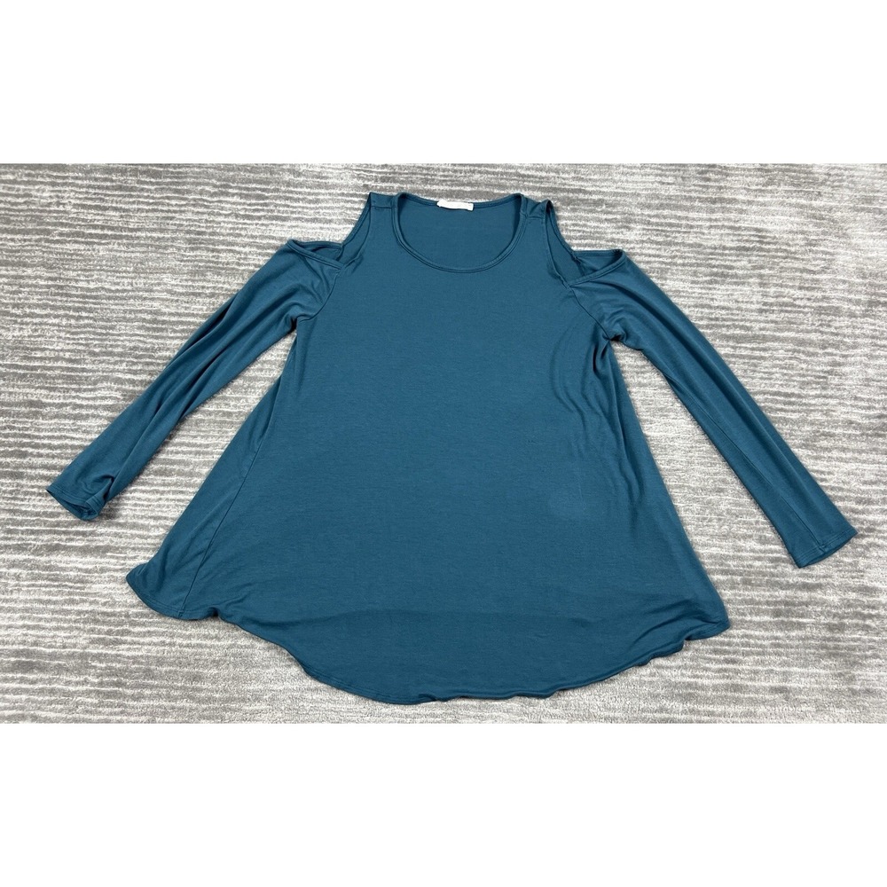 A.Gain Top Womens Medium‎ Green Long Sleeve Cold Shoulder Rayon Blend